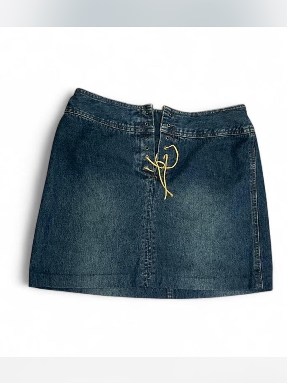 Smart Set Dark Blue Denim Mini Skirt with Yellow Lace-Up